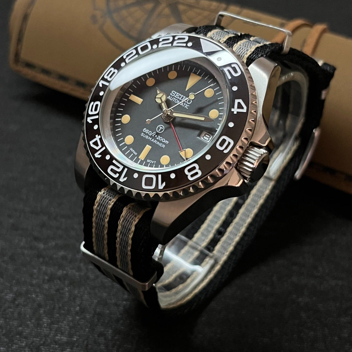 Custom Seiko Vintage GMT with Domed Glass - JB strap - 44mm With Date