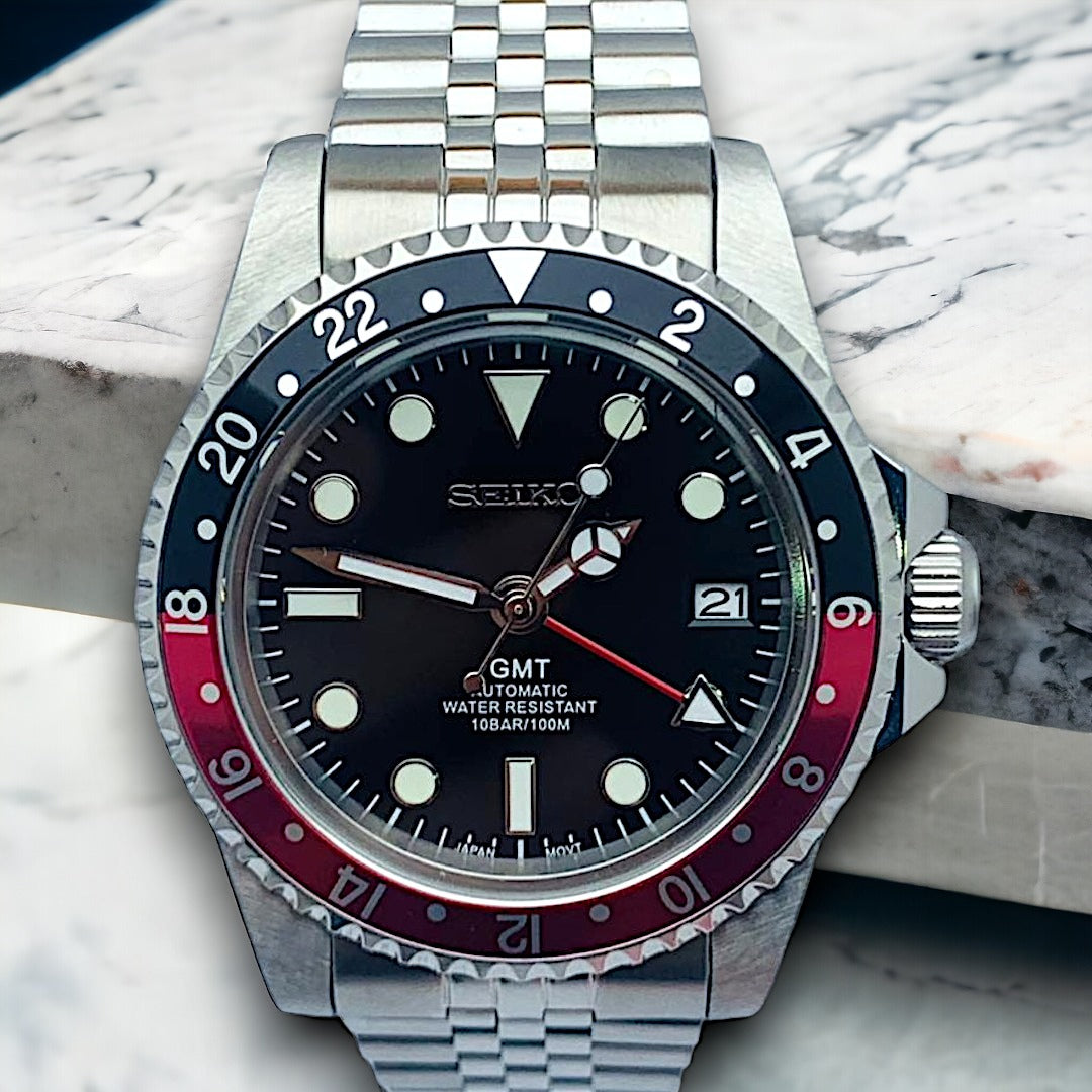 Custom Seiko MilSub Vintage Pepsi GMT Benz Date Mod